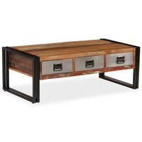 Vidaxl Couchtisch Mit 3 Schubladen Altholz Massiv 100X50X35 Cm Neu