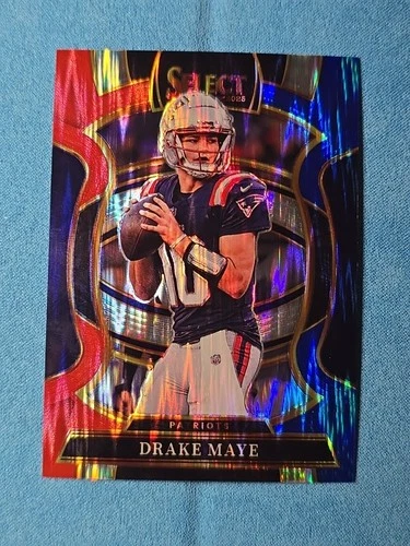 2025 Panini Select #80 Drake Maye Red/Blue Prizm Shock New England Patriots