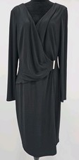 Lauren Ralph Lauren Cocktail Dress 16 Black Faux Wrap Silver Clasp