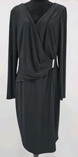 Lauren Ralph Lauren Cocktail Dress 16 Black Faux Wrap Silver Clasp