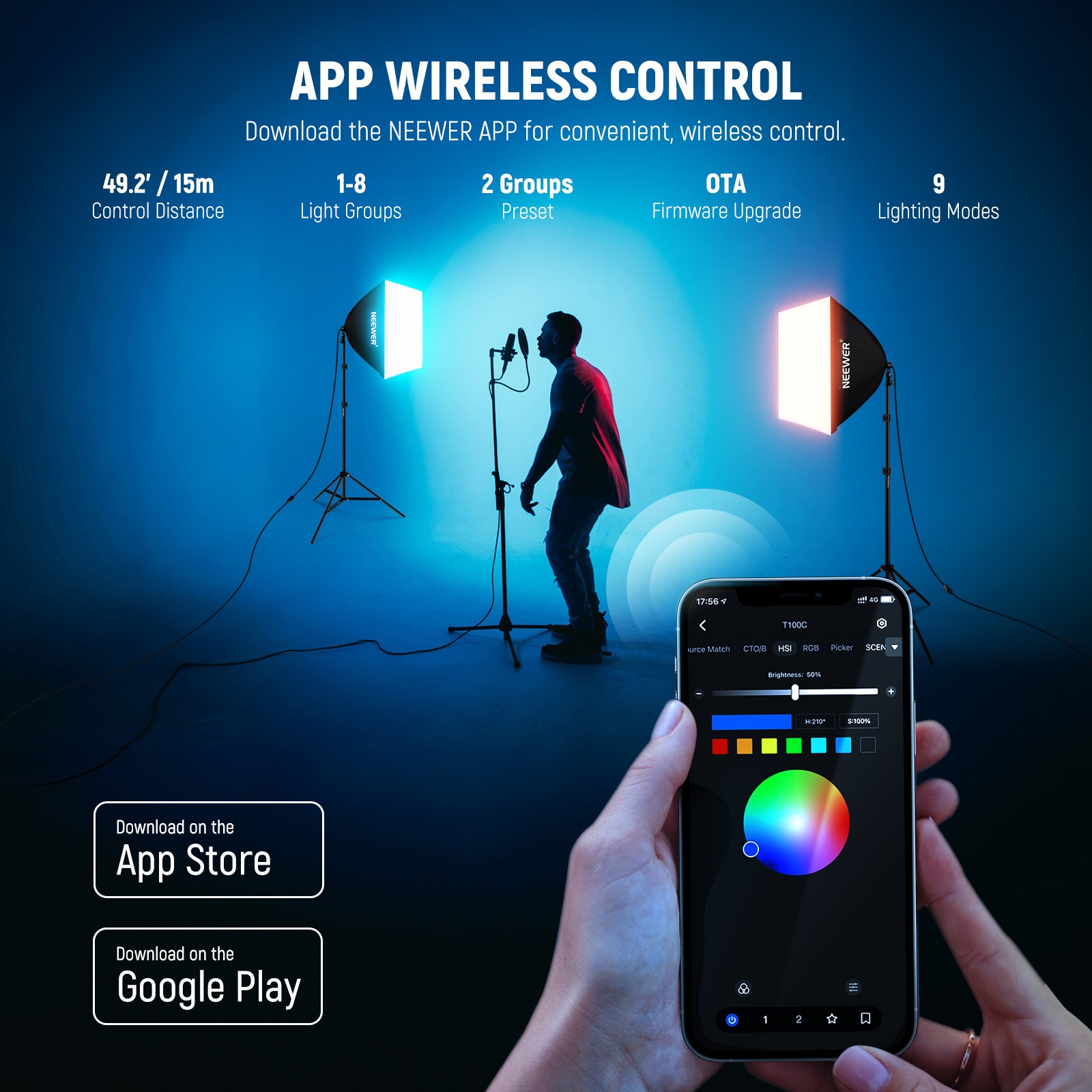 NEEWER NK800D RGB Softbox Kit - 2x26W, CRI93+, App Control