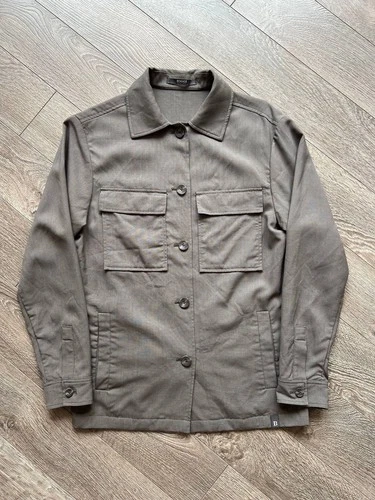 BOGGI Milano LINK 100% Wool Shirt Jacket Mens XS Taupe Brown Overshirt Safari - product listing photo