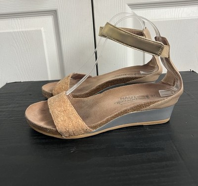 Naot Pixie Cork Leather Cork Gold Silver Ankle Strap Leather Sandal Size 37 US 6