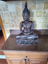 20" Large Heavy Hand Carved Wooden Serene Meditating Buddha Art Statue Sculpture