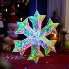 JOIEDOMI Lighted Prismatic Iridescent Christmas Snowflake, 100 LED Cool White Li