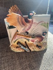 VTG Ceramic Toothbrush Holder, Hand-painted Hummingbirds And Embossed Flowers