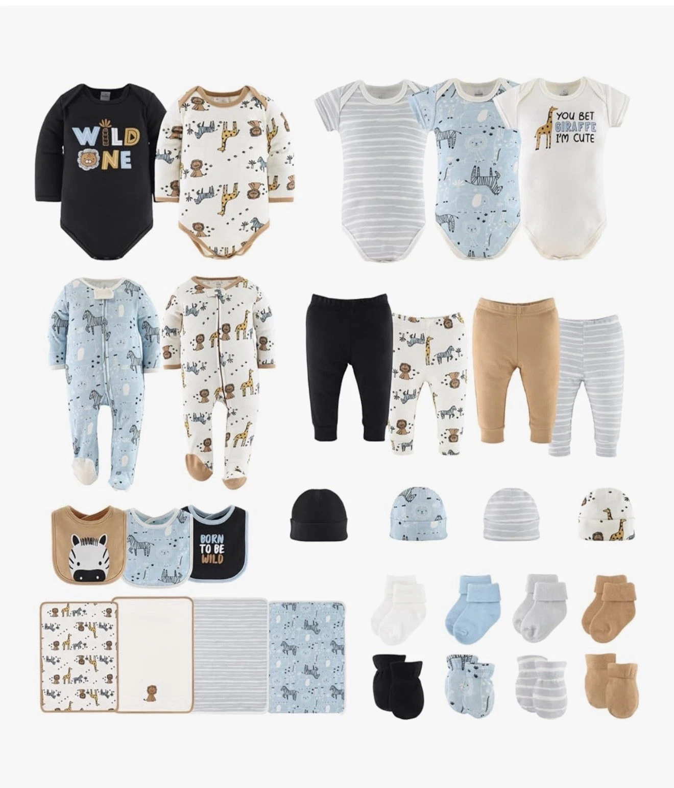 Peanutshell Baby Layette Gift Set 30 Pc Unisex Newborn Safari Clothes & Essentia