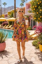 Farm Rio Yellow Tropical Floral V-Neck dress - Sz Small