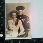WWII US Marine Couple 1940s Snapshot Photograph Military Uniform Sweethearts