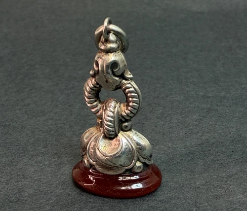 Victorian Silver Fleur De Lis Carnelian Agate Pocket Watch Chain Fob Seal Stamp