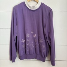 Vintage Alfred Dunner Embroidered Women's Sweater Medium Floral Purple