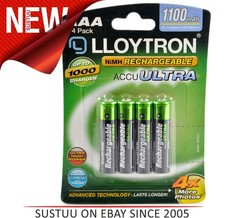 Lloytron B1004 Accuultra AAA 1100 Ni-MH Rechargeable Batteries - 4 Pack Car InUK 2.03 per battery