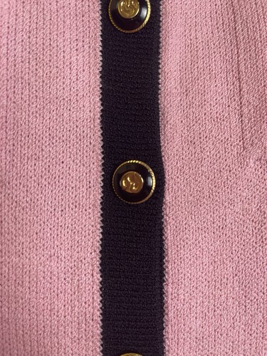 ST.JOHN Collection Women's Knit Pink Black Trim Gold Buttons Jacket Sz Small - Picture 6 of 7