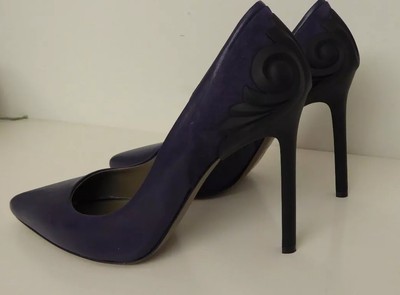 Neu Versace Collection Schuhe Pumps  Gr. 37 Glatt Wildleder Mix Dunkel Lila