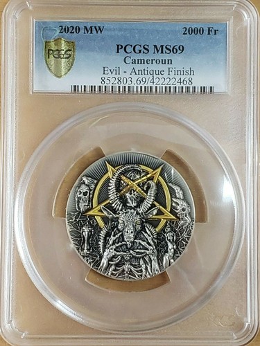 2020 MW Cameroun Evil Ultra High Relief Silver Antique Finish PCGS MS69 2468 - Picture 2 of 5