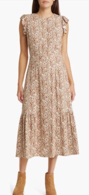 NWT Treasure & Bond Floral Flutter Sleeve Dress XS Linen Blend