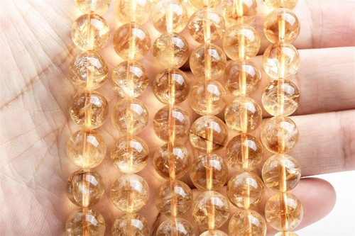 Cuentas de citrino amarillas amarillas marrones claras genuinas de 10 mm grado A cuentas sueltas redondas - Imagen 3 de 4