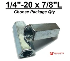 1/4"-20 x W3/8" x L7/8" Coarse Grade A Hex Threaded Rod Coupling Nut Zinc Plated