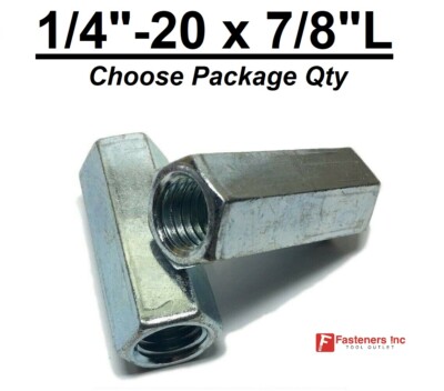 1/4''-20 x W3/8'' x L7/8'' Coarse Grade A Hex Threaded Rod Coupling Nut Zinc Plated