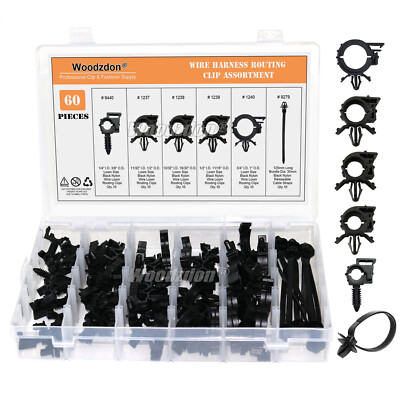 60x Car Wire Loom Routing Clips Wiring Harness Assortment Fit 1/4'' to 3/4'' Loom