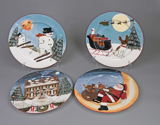 (4) SAKURA MERRY LITTLE CHRISTMAS Dinner Plates 11" David Carter Brown