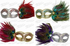 Peacock Feathers Womens Mardi Gras Venetian Masquerade Mask with Glitters  Gems