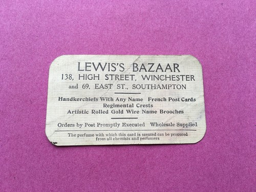 CWW1 J.GROSSMITH PHUL-NANA INDIAN FLOWERS LEWIS’S BAZAAR WINCHESTER PERFUME CARD - Foto 2 di 2