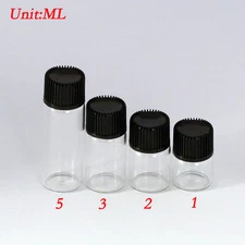 Whole Sale Empty Clear Bottles Glass Vials With Black Screw Cap 1/2/3/5ml