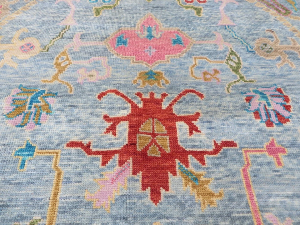 6'2 x 6'2 Round Hand Knotted Sky Blue Colorful Oushak Oriental Rug G13604 - Image 2 of 4