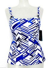 88 Profile by Gottex Geometric Tankini Swimsuit Top, Blue Size 6 NWT