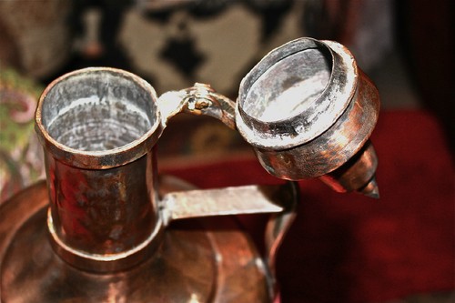 Antique Arabic Middle Eastern Large Water Tea Pitcher Copper Over Silver Metal - Picture 6 of 12