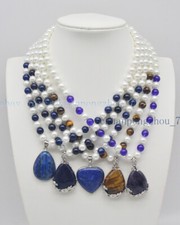 Wholesale 8mm White Shell Pearl & Sorts Of Gems Beads Pendant Necklace 18'' AA