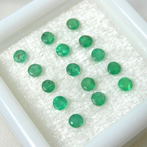 1.05ct Qty 15 Round 2.3-2.4 mm Strong Green Natural Emerald Precious Gemstone - Picture 4 of 5