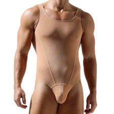 Men's Mesh Breathable Bodysuits Jockstrap Wrestling Singlet Leotard Jumpsuits