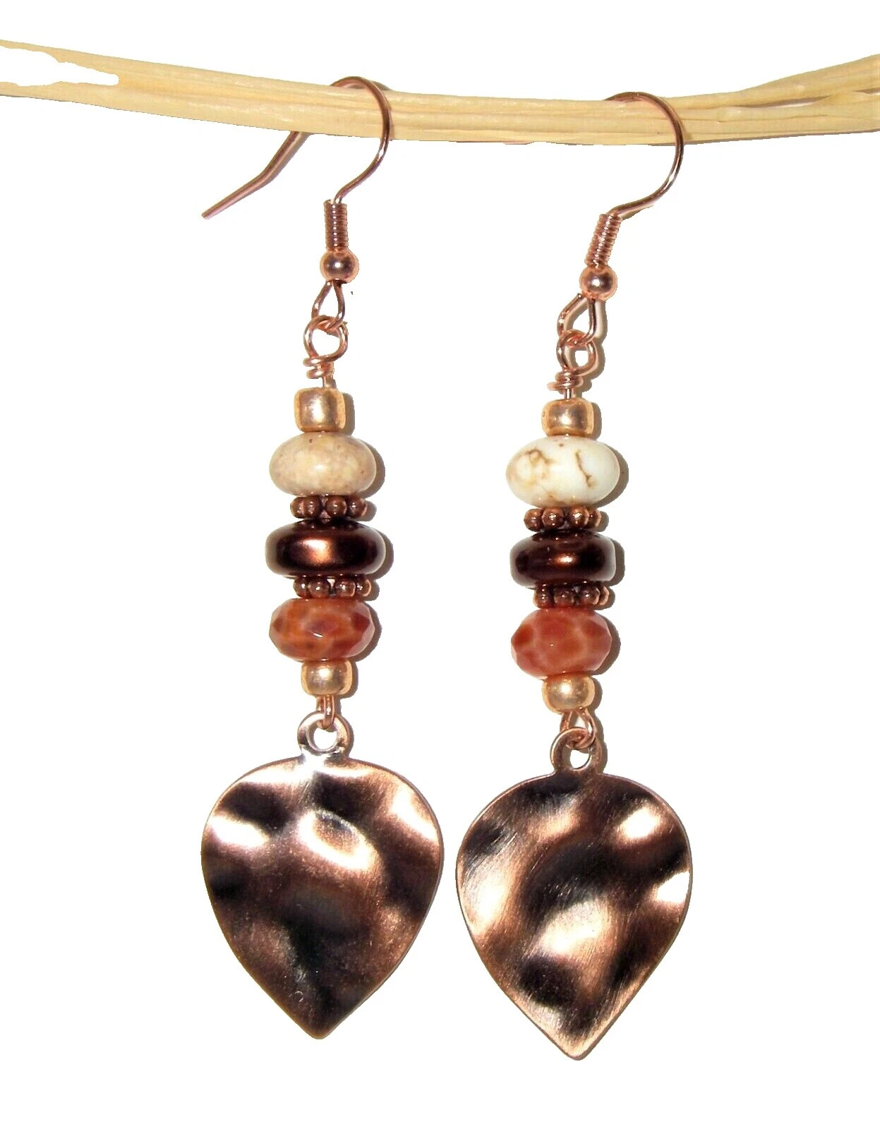 Jasper bronce pendientes hechos a mano