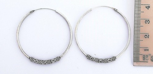 Balinese Pattern Silver Hoops - 177L7 - Picture 2 of 2