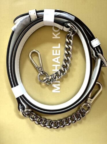 Michael Kors cinturino borsa a tracolla catena argento ottica pelle bianca - Foto 1 di 12