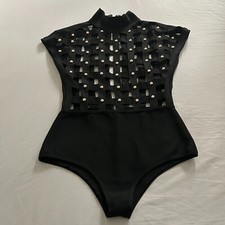Womens Black Bandage Bodysuit Medium.