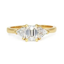 1.60CT Emerald Cut Moissanite Three Stone 925 Sterling Silver Anniversary Ring