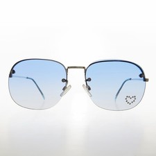 Blue Rimless Vintage Sunglasses with Rhinestone Heart - Trixie