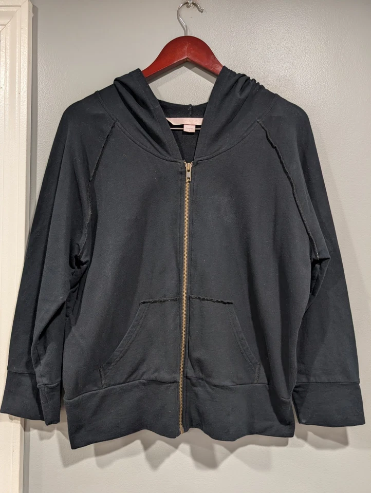 Victorias Secret Hoodie Womens Large Black Rhinestone Skulls Full Zip Sweatshirt - Image 2 of 4