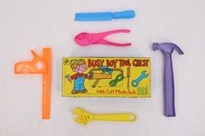 Vintage OHIO ART Busy Boy Tool Chest Toy Tin Box Plastic Tools 9"