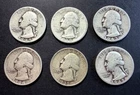 Lot of 6 Silver Washington Quarters 1942 1943 1945 1934 1935 1939 Silver .90