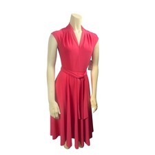 Signor California Petite Pink Cap Sleeve Belted Midi Dress Size 8