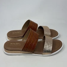 Coach And Four Wedge Sandals Womens 8.5 Brown Metallic Rose Gold Leather Italy