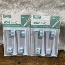Lot of 2 X 4 Electric Toothbrush Head Click-On HX614-X Standard Clean
