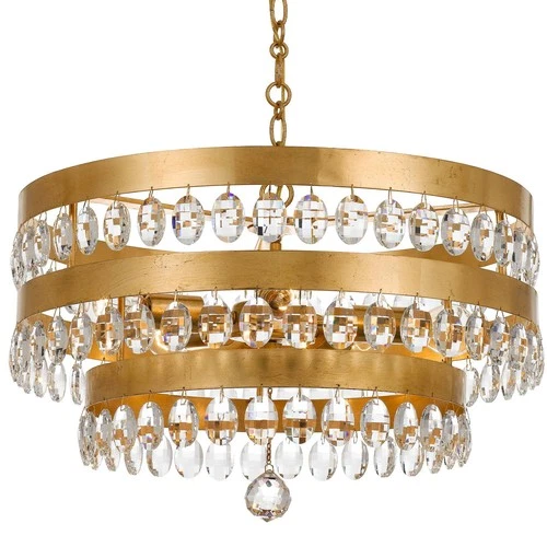Crystorama Perla 21 3/4" Tiered Drum Antique Gold Crystal Chandelier - Picture 3 of 5