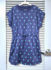 blue polka dot scalloped trim dress M urban outfitters earrings