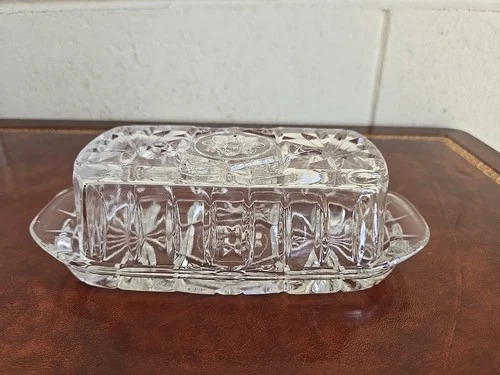 Vintage Butter Dish With Lid - Anchor Hocking Prescut Glass Star Pattern 1960s