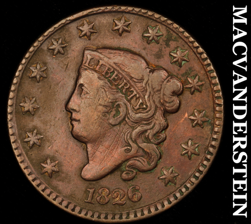 1826 Coronet Head Large Cent - Scarce Semi-key Better Date No Reserve #E3239